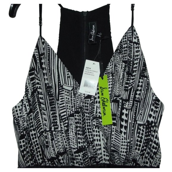 Sam Edelman Shorts Romper Size Medium Black White Modern Geo Print Wrap V-neck - Picture 2 of 11